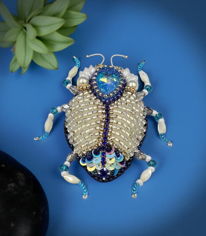 Myrtilus Moonlit Wing – Handmade Celestial White Bug Brooch