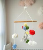 Handmade Crochet Elephant Baby Mobile by Myrtilus—crafted from 100% cotton to soothe and delight. A soft, charming nursery décor and perfect baby gift.