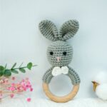 Crochet Ring Rattle Teether – 100% Cotton & Beech Wood Baby Sensory Toy