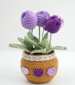 Myrtilus Tulip Blossom – A Handmade 100% Acrylic Crochet Flower Pot Arrangement by Myrtilus