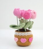 Myrtilus Tulip Blossom – A Handmade 100% Acrylic Crochet Flower Pot Arrangement by Myrtilus