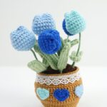 Tulip Blossom – A Handmade 100% Acrylic Crochet Flower Pot Arrangement by Myrtilus