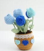 Tulip Blossom – A Handmade 100% Acrylic Crochet Flower Pot Arrangement by Myrtilus