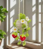 Myrtilus Handmade Crochet Hanging Basket – White Flowers or Strawberry Plant