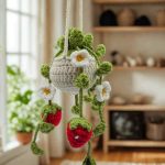 Myrtilus Handmade Crochet Hanging Basket – White Flowers or Strawberry Plant