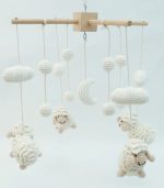 Handmade Crochet Sheep & Moon Baby Mobile by Myrtilus