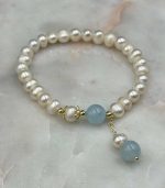 Myrtilus 14K Gold-Plated Aquamarine & Strawberry Crystal Bracelet – with Freshwater Pearls