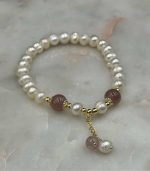 Myrtilus 14K Gold-Plated Aquamarine & Strawberry Crystal Bracelet – with Freshwater Pearls