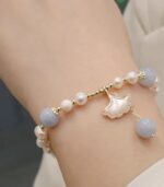 Myrtilus 14K Gold-Plated Aquamarine & Pearl Bracelet – Ginkgo Leaf or Butterfly Charm