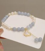 Myrtilus 14K Gold-Plated Aquamarine & Pearl Bracelet – Ginkgo Leaf or Butterfly Charm