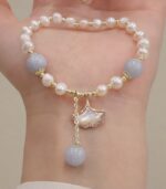 Myrtilus 14K Gold-Plated Aquamarine & Pearl Bracelet – Ginkgo Leaf or Butterfly Charm