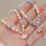 Myrtilus 14K Gold-Plated Aquamarine & Pearl Bracelet – Ginkgo Leaf or Butterfly Charm