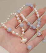 Myrtilus 14K Gold-Plated Aquamarine & Pearl Bracelet – Ginkgo Leaf or Butterfly Charm