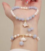 Myrtilus 14K Gold-Plated Aquamarine & Pearl Bracelet – Ginkgo Leaf or Butterfly Charm
