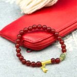 Myrtilus 14K Gold-Plated Bamboo Bracelet – Handmade with Red Agate Beads
