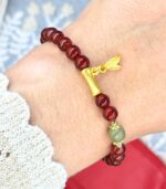 Myrtilus 14K Gold-Plated Bamboo Bracelet – Handmade with Red Agate Beads