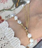 Myrtilus 14K Gold-Plated Irregular Pearl Drawstring Bracelet – Handmade with Baroque-Style Beads