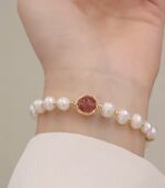 Myrtilus 14K Gold-Plated Pearl Bracelet – with Strawberry Quartz or Aventurine