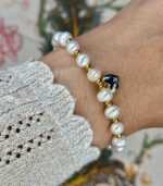 Myrtilus 14K Gold-Plated Pearl Bracelet – Handmade with Heart Charm