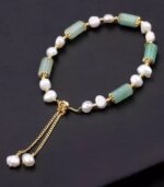 Myrtilus 14K Gold-Plated Pearl & Crystal Bracelet – Handmade with Fluorite and Glass Quartz