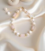Myrtilus 14K Gold-Plated Pearl & Crystal Bracelet – Handmade with Fluorite and Glass Quartz