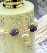 Myrtilus 14K Gold-Plated Pearl & Amethyst Bloom Bracelet – Handmade with Shell Flower Charm
