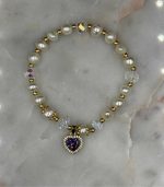 Myrtilus 14K Gold-Plated Pearl & Amethyst Heart Bracelet