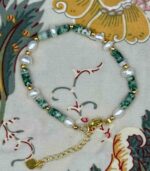 Myrtilus 14K Gold-Plated Pearl & Crystal Charm Bracelet – Handmade with Amethyst or Jade