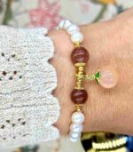 Myrtilus 14K Gold-Plated Pixiu Pearl & Crystal Bracelet – Amethyst & Strawberry Quartz