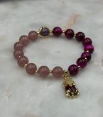 Myrtilus 14K Gold-Plated Strawberry Quartz & Red Tiger Eye PiXiu Bracelet