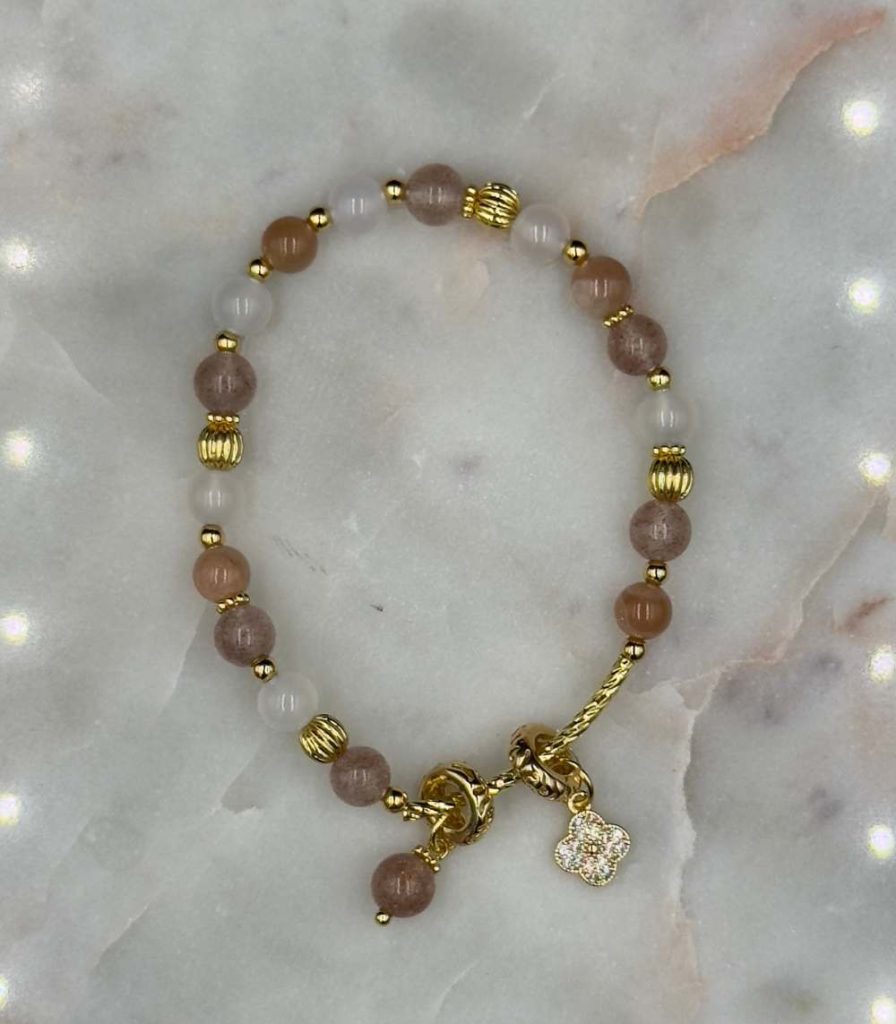 Myrtilus 14K Gold-Plated White Crystal & Rose Quartz Bracelet