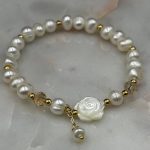 Myrtilus 14K Gold-Plated White Pearl & Shell Rose Bracelet