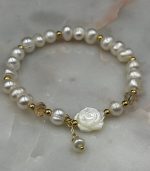 Myrtilus 14K Gold-Plated White Pearl & Shell Rose Bracelet