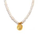 Myrtilus 18K Gold-Plated Pearl Necklace – Handmade with Oval Pendant