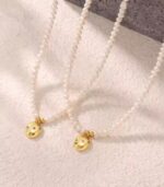 Myrtilus 18K Gold-Plated Pearl Necklace – Handmade with Oval Pendant