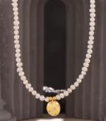 Myrtilus 18K Gold-Plated Pearl Necklace – Handmade with Oval Pendant