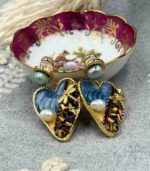 Myrtilus 18K Gold-Plated Heart Earrings – Hand-Painted Freshwater Pearl Studs
