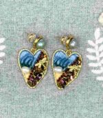 Myrtilus 18K Gold-Plated Heart Earrings – Hand-Painted Freshwater Pearl Studs