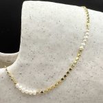 Myrtilus 18K Gold-Plated Lentil Stitching Necklace – Handmade with Freshwater Pearls