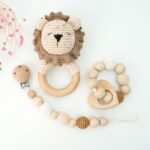 Myrtilus 3-Piece Crochet Baby Rattle Teether Set – Handmade in Cotton & Wood