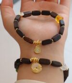 Myrtilus Agarwood Charm Bracelet-Natural Beads with Golden Accents