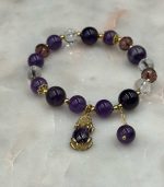 Myrtilus Amethyst Crystal Bead Bracelet with Pave Fish Pendant – Handmade with Beads