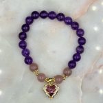 Myrtilus Amethyst Crystal Heart Charm Bracelet – Handmade with Beads