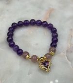 Myrtilus Amethyst Crystal Heart Charm Bracelet – Handmade with Beads