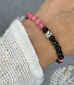 Myrtilus Black Obsidian & Rose Quartz Healing Bracelet – Handmade with Natural Stones