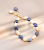 Myrtilus Blue-Quartz & Freshwater Pearl Adjustable Bolo Bracelet