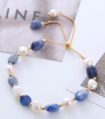 Myrtilus Blue-Quartz & Freshwater Pearl Adjustable Bolo Bracelet