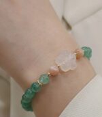 Myrtilus Buddha Stone Gratitude Bracelet – Green Strawberry Quartz & Chalcedony Flower