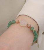 Myrtilus Buddha Stone Gratitude Bracelet – Green Strawberry Quartz & Chalcedony Flower