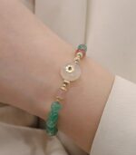 Myrtilus Buddha Stone Gratitude Bracelet – Green Strawberry Quartz & Chalcedony Flower